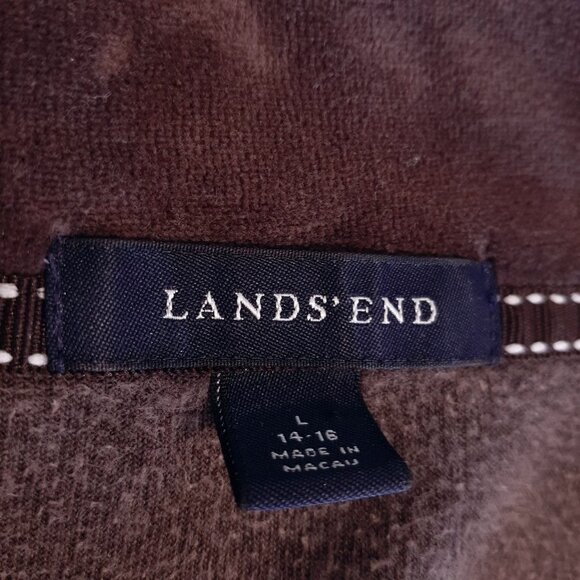 Lands End Velour Full Zip Jacket Sweatshirt Brown Fall Winter Size Large 14 16 - Picture 10 of 11